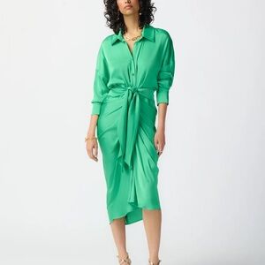Joseph Ribkoff Island Green Satin Tie-Waist Dress